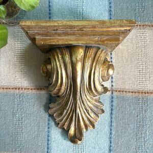 Vintage Gold Leaf Resin Architectural Wall Corbel – 9.25” Heavy Ornate Decor